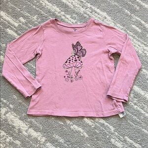 GAP Pink Long Sleeve Kids Tee with Butterfly and Mushroom